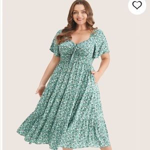 Ditsy Floral Drawstring Ruched Pocket Ruffle Tiered Dress